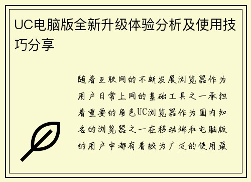 UC电脑版全新升级体验分析及使用技巧分享